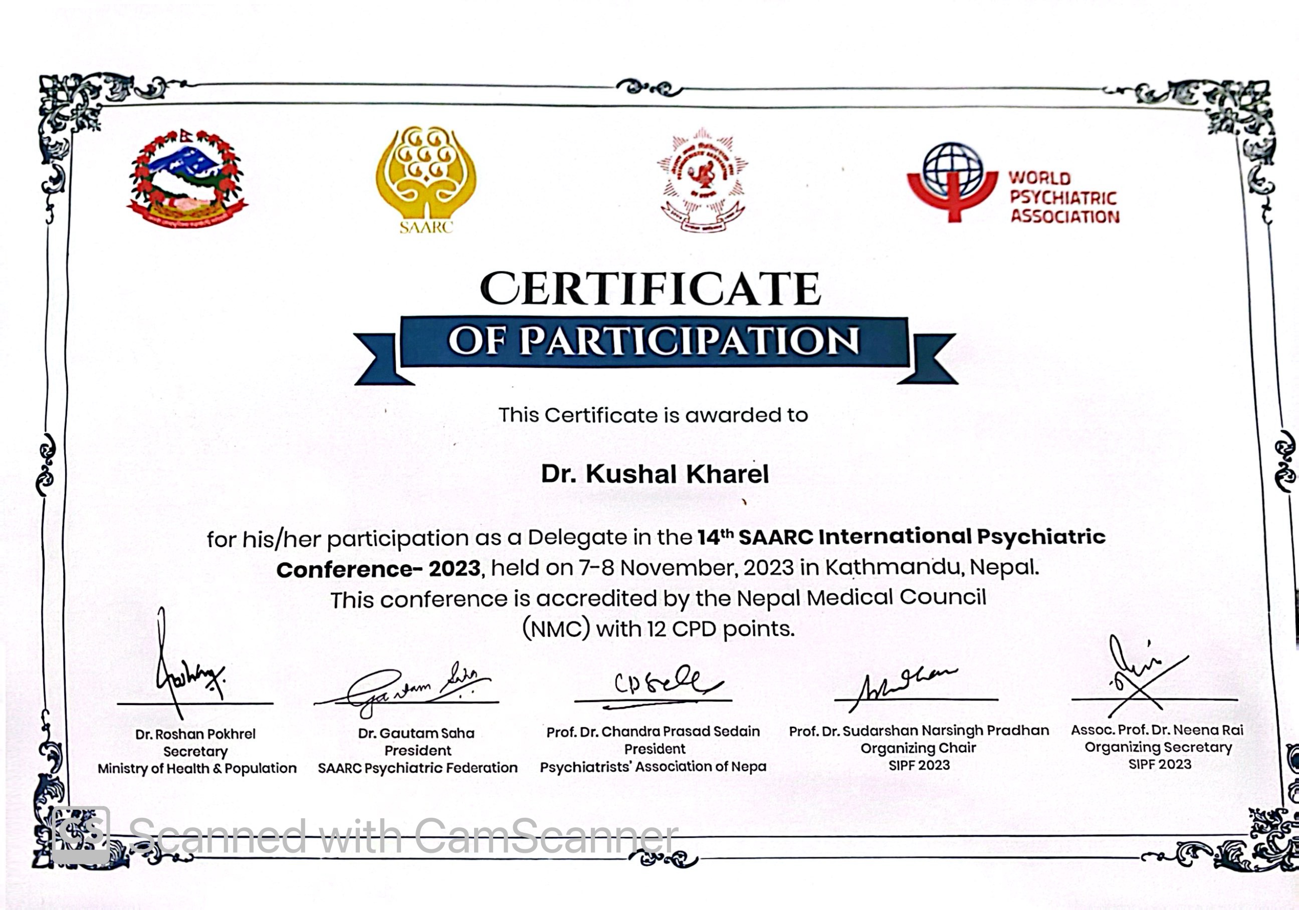 Professional certificate 3 of Dr. Kushal Kharel