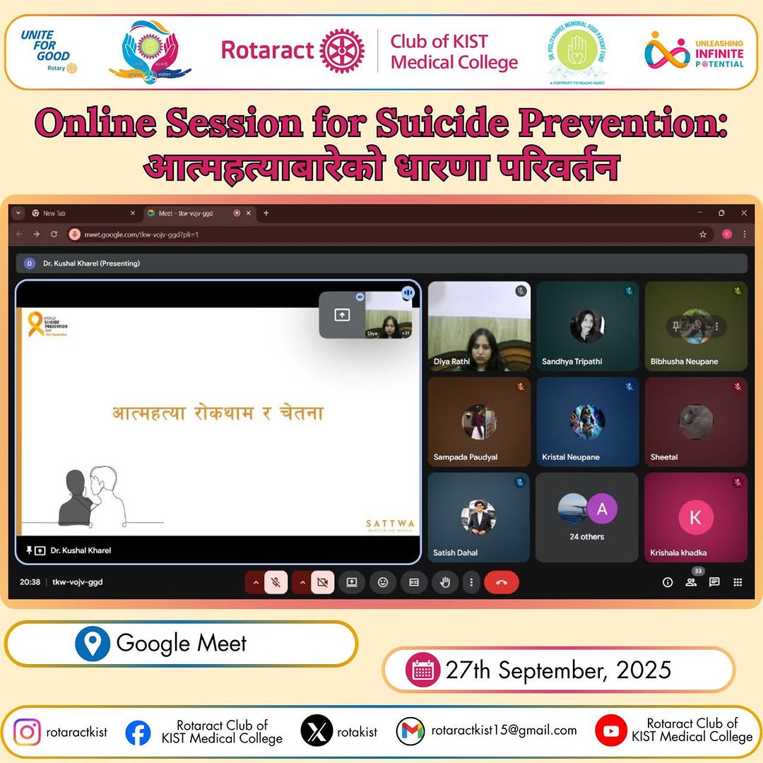Dr. Kushal Kharel facilitating an online suicide-prevention awareness session